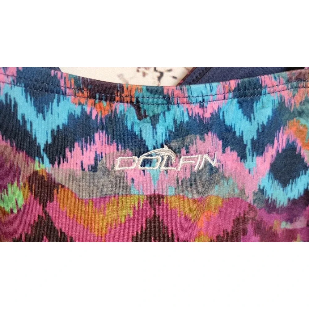 Dolfin Blue Ikat Ruffle Tiered One Piece Beach Swimdress Women's Size 48/22